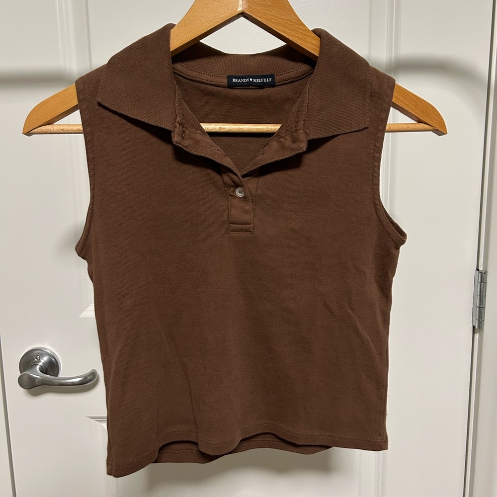 Brandy Melville Brown Collared Tank Top